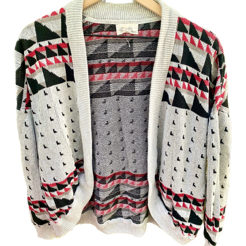 Forever 21 Womens Cotton Cardigan Sweater Sz MEDIUM Tribal Fall Winter Warm Cozy